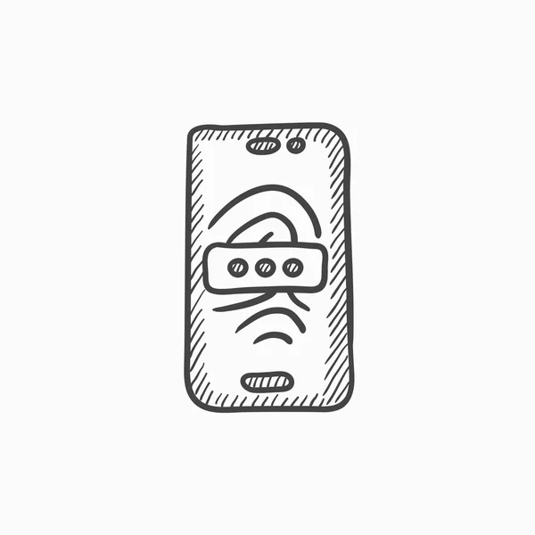 Mobiele telefoon vingerafdruk schets pictogram scannen. — Stockvector