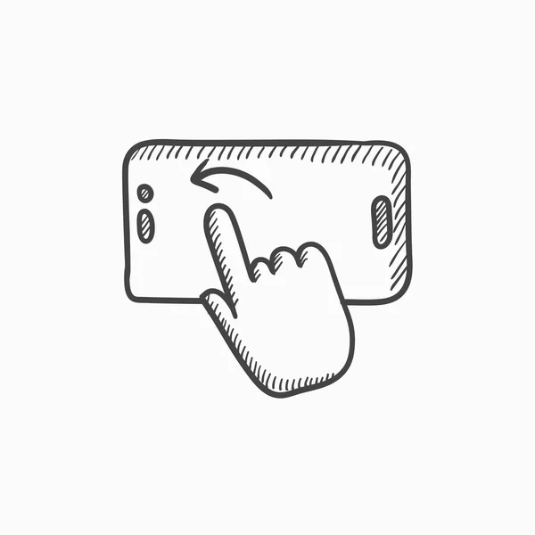 Finger touching smartphone sketch icon. — Stock Vector