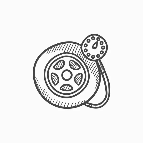 Icône de croquis de pneu manomètre . — Image vectorielle