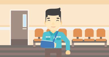 Yaralı adam kırık kol vektör çizim ile.