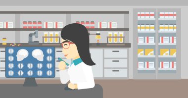 Mri taraması vektör illüstrasyonuna analiz eden doktor.