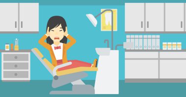 Hasta diş sandalye vektör çizimde korkuttu