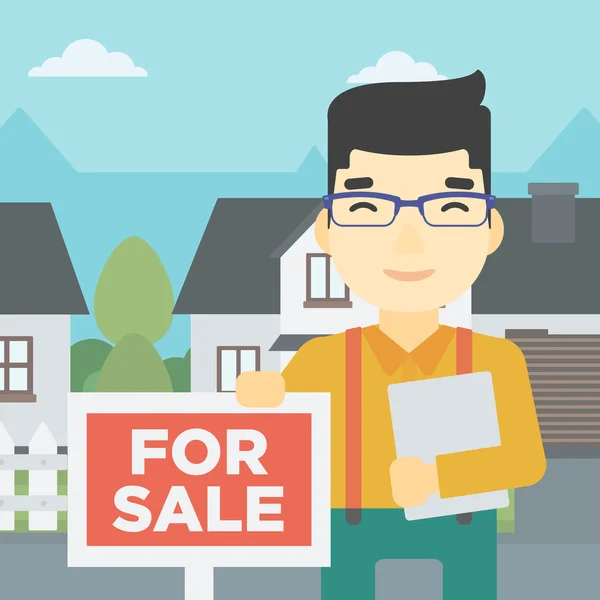 Agente immobiliare che offre casa . — Vettoriale Stock