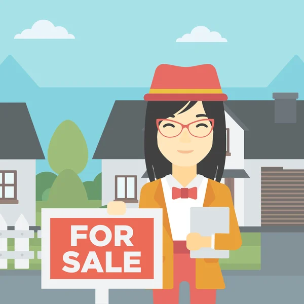 Real estate agent offering house. — Stock Vector