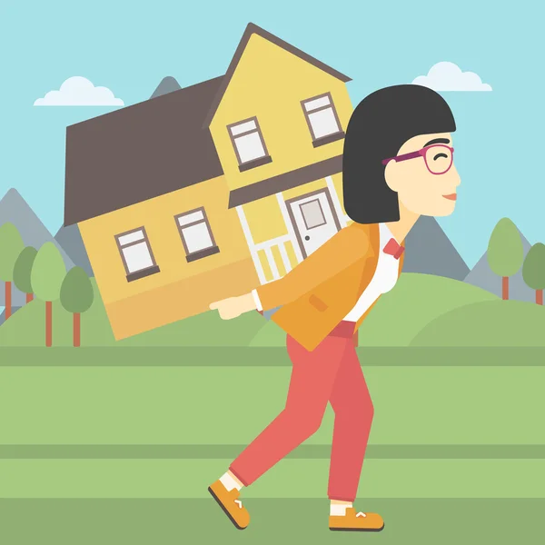 Woman carrying house vector illustration. — 图库矢量图片