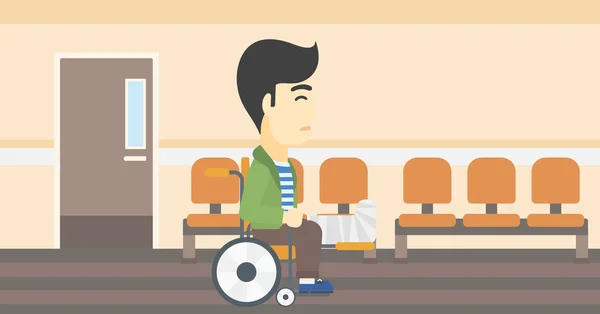 Kırık bacak tekerlekli sandalyede oturan adam. — Stok Vektör