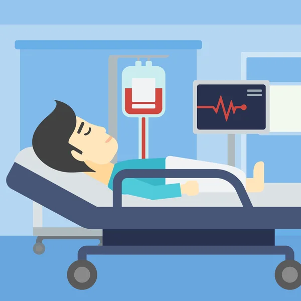 Człowiek leżący w szpitalu bed wektor ilustracja. — Wektor stockowy