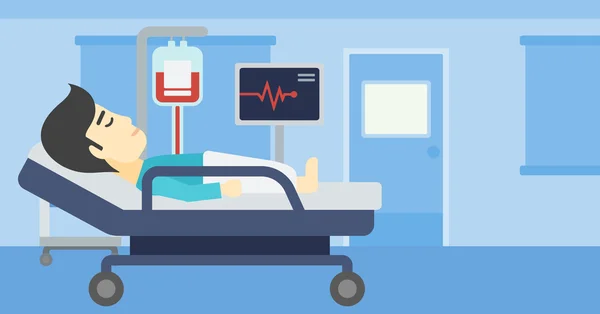 Hombre acostado en cama de hospital vector ilustración . — Vector de stock