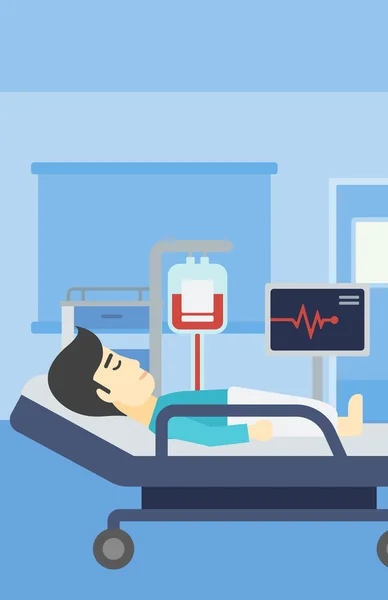 Hombre acostado en cama de hospital vector ilustración . — Vector de stock