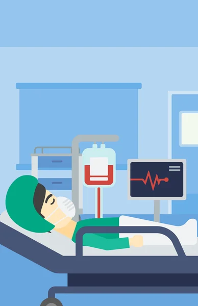 Patient lying in hospital bed with heart monitor. — Stock Vector