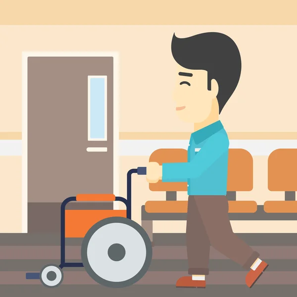 Homme poussant illustration vectorielle fauteuil roulant . — Image vectorielle