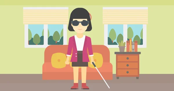 Mujer ciega con ilustración de vectores de palo . — Vector de stock