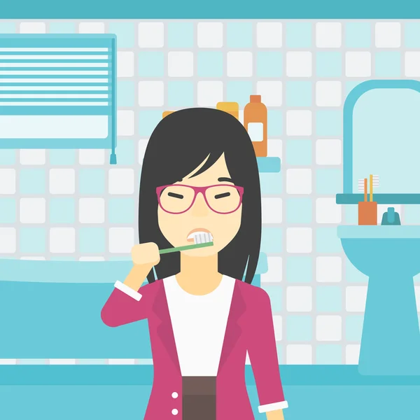 Vrouw poetsen tanden vector illustratie. — Stockvector