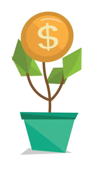 Money flower with golden coin vector illustration. — Stock Vector