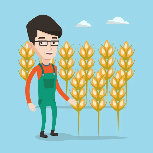 Farmer in wheat field vector illustration. — Stock Vector