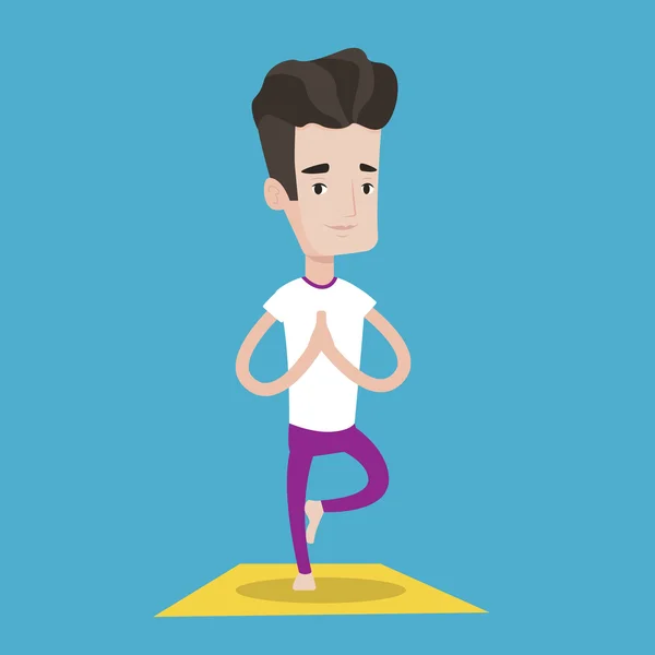 Mann praktiziert Yoga Baum Pose Vektor Illustration. — Stockvektor