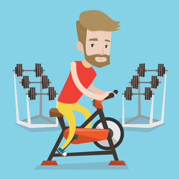 Man riding stationary bicycle vector illustration. — Stock Vector