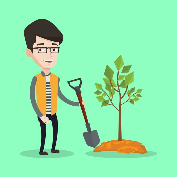 Mann pflanzt Baum Vektor Illustration. — Stockvektor