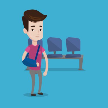 Yaralı adam kırık kol vektör çizim ile.