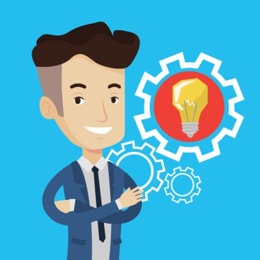 Adam iş fikir ampul dişli ile.