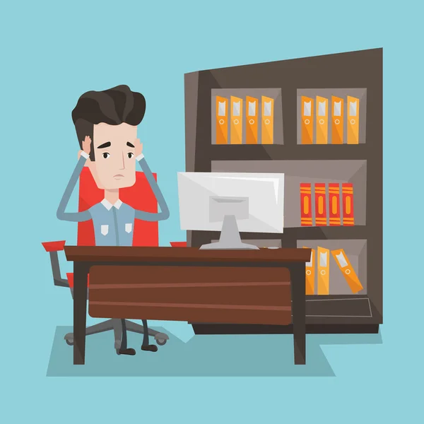 Tired employee sitting in office. — Stockvector