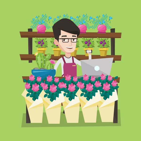 Fleuriste chez le fleuriste illustration vectorielle . — Image vectorielle