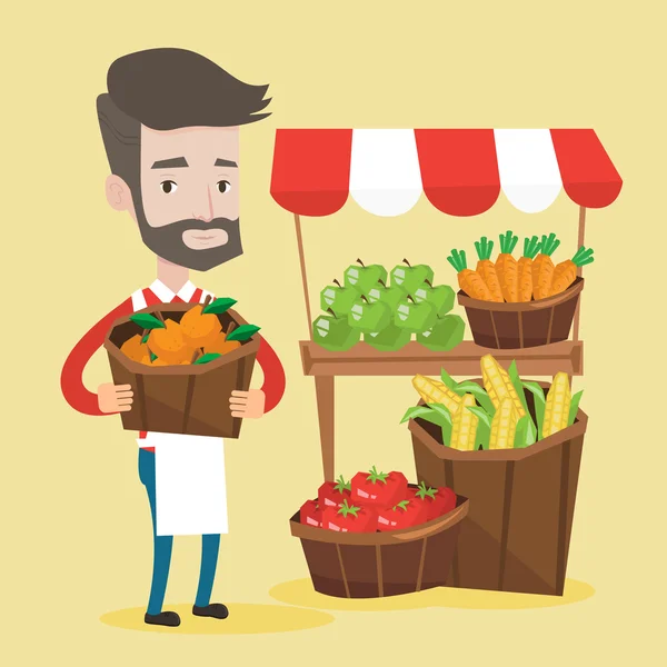 Vendedor callejero con frutas y verduras . — Vector de stock