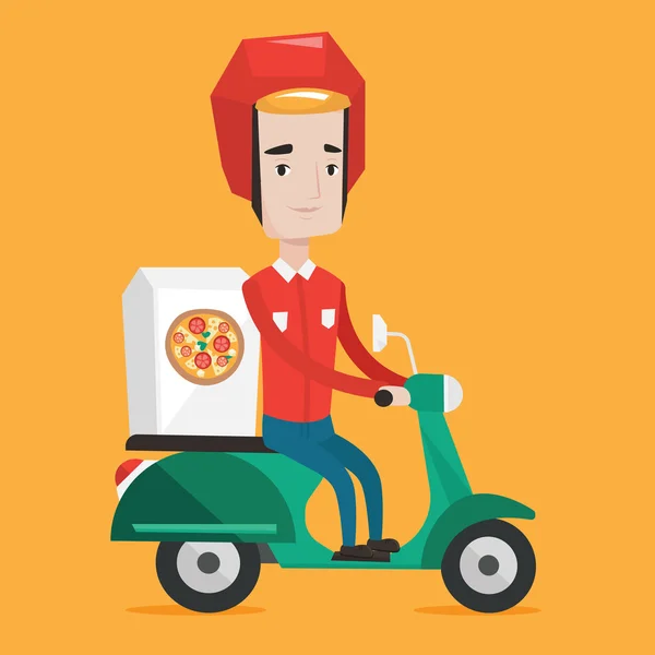 Homme livrant pizza sur scooter . — Image vectorielle