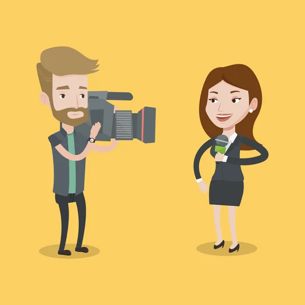 TV reporter and operator vector illustration. — Stock Vector