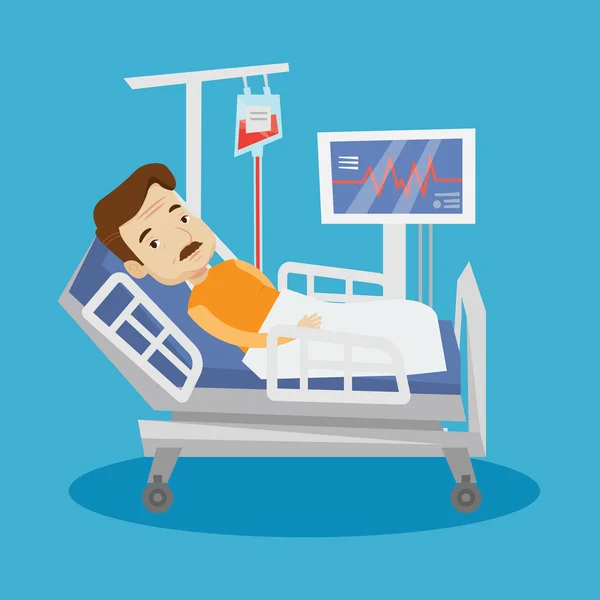 Hombre acostado en cama de hospital vector ilustración . — Archivo Imágenes Vectoriales