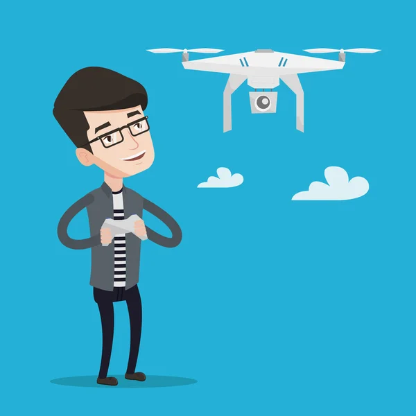 Hombre vuelo drone vector ilustración . — Vector de stock