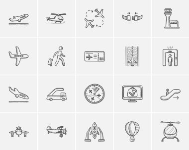 Hava ulaşım kroki Icon set.