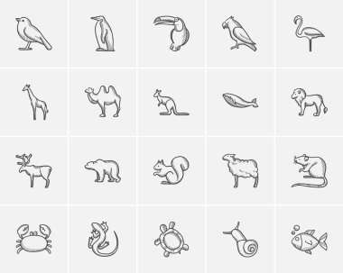 Hayvanlar çizim simgesi seti.