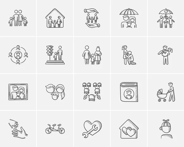 Conjunto de iconos de boceto familiar . — Vector de stock