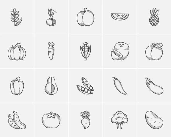 Gezond voedsel schets pictogram set. — Stockvector
