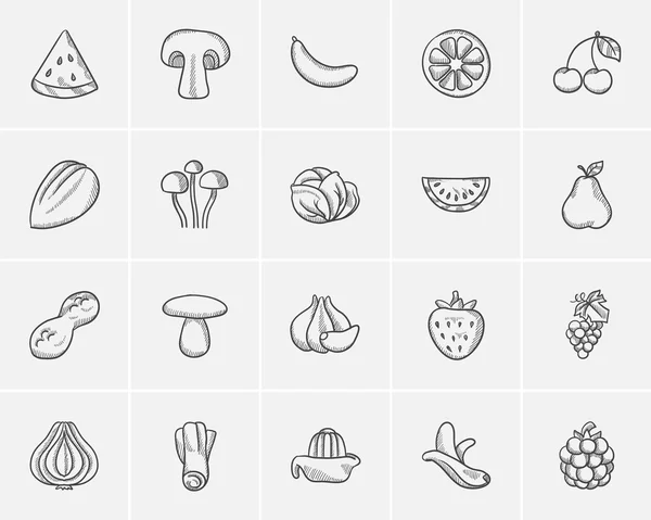 Gezond voedsel schets pictogram set. — Stockvector