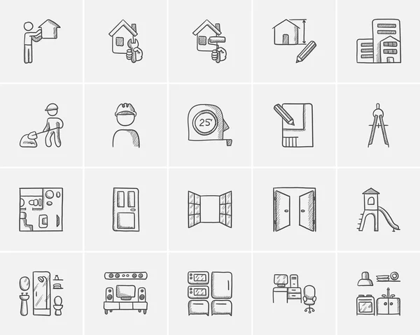 Bauskizze Icon Set. — Stockvektor