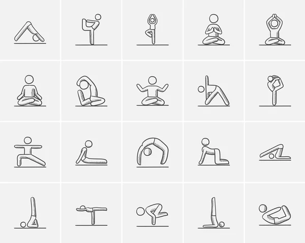 Yoga Skizze Icon Set. — Stockvektor