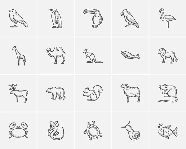 Tiere skizzieren Symbolset. — Stockvektor