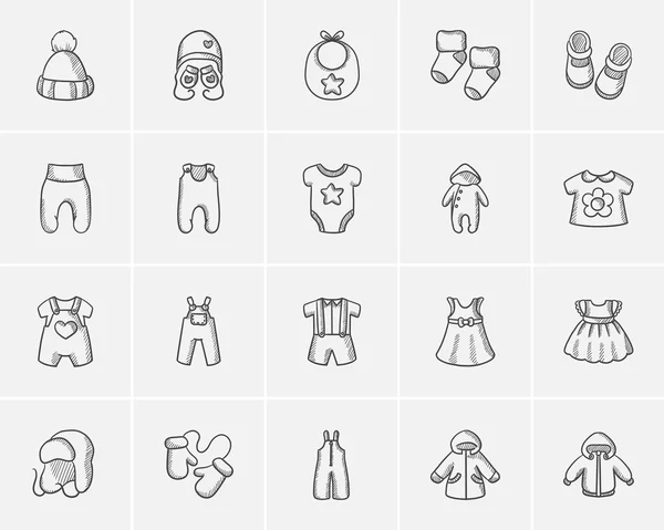 Conjunto de ícones de esboço de roupas de bebê . — Vetor de Stock