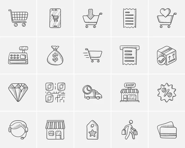 Shopping-Skizze Icon Set. — Stockvektor