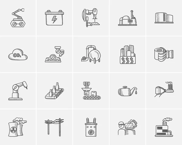 Industrie schets icon set. — Stockvector