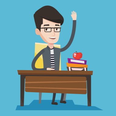 Öğrenci el bir cevap için sınıf yetiştirme.