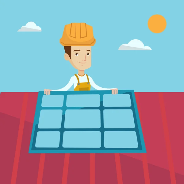 Bauunternehmer installiert Solarmodul. — Stockvektor