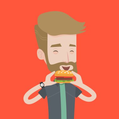 Adam yeme hamburger vektör çizim.