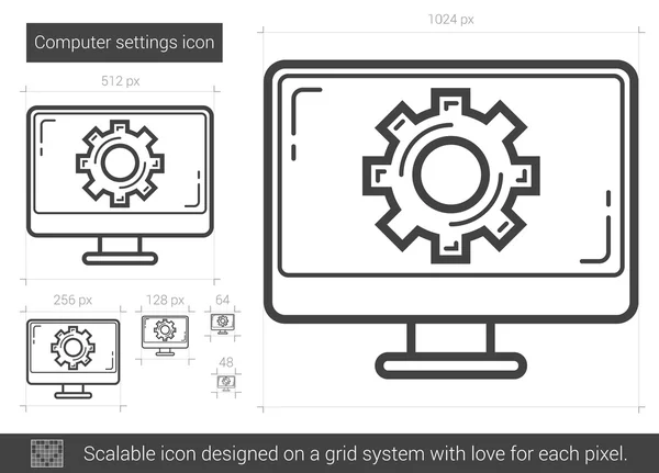 Configurações de computador ícone de linha . — Vetor de Stock