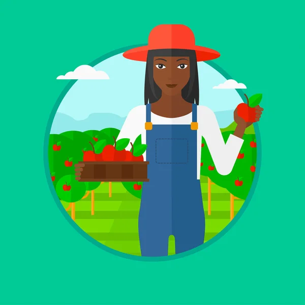 Jordbrukaren samla äpplen vektor illustration. — Stock vektor