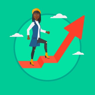 Woman standing on uprising chart.