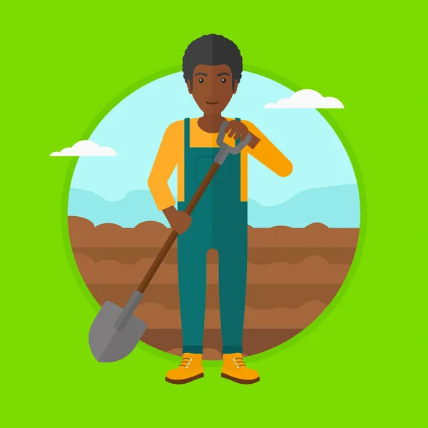 Farmer on the field with shovel. — Stock Vector