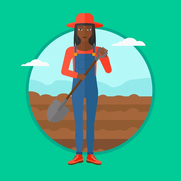Agriculteur sur le terrain avec pelle . — Image vectorielle